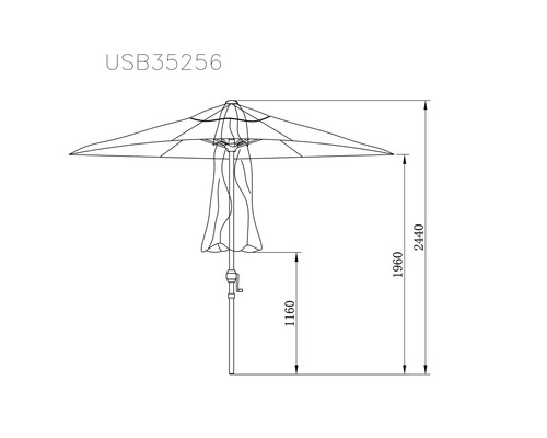 Schéma technique d'un parasol avec dimensions