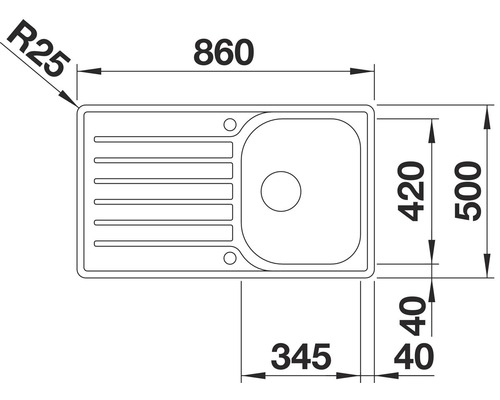 Dessin technique d''un évier de cuisine avec dimensions