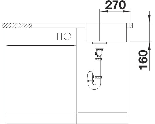 Dessin technique d''un évier avec des dimensions de 270 sur 160 millimètres
