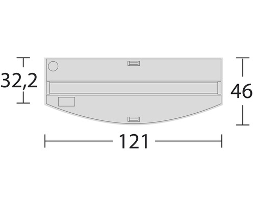 Technische Zeichnung mit den Maßen 32,2, 46 und 121