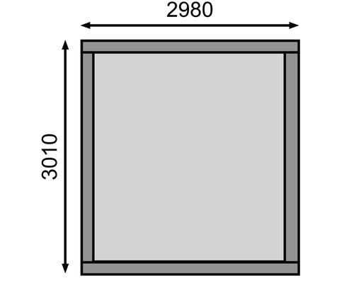 Dimensions de l''abri de jardin : 2 980 x 3 010 mm
