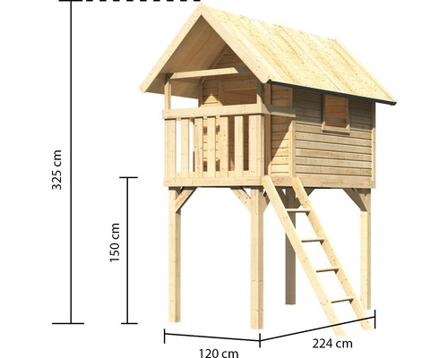 Cabane de jeux en bois avec des dimensions de 325 x 224 x 120 cm pour le jardin