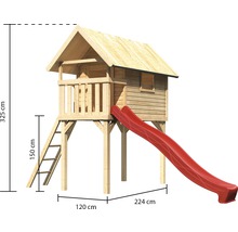 Maisonnette en bois avec toboggan et échelle, dimensions 325 x 120 x 224 cm