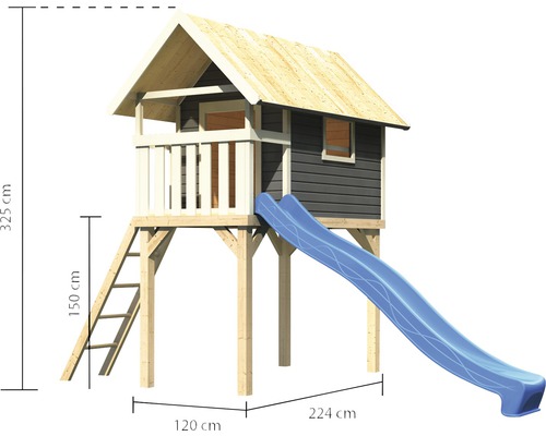 Tour de jeu avec toboggan et échelle avec dimensions