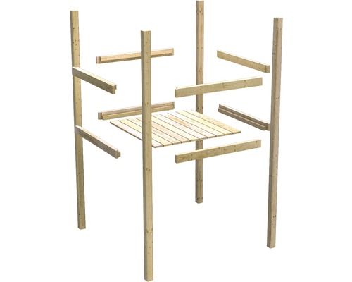 Holzkonstruktion mit Pfosten, Balken und Plattform