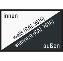 Symbol für Innen und Aussen mit den Farben Weiss RAL 9016 und Anthrazit RAL 7016