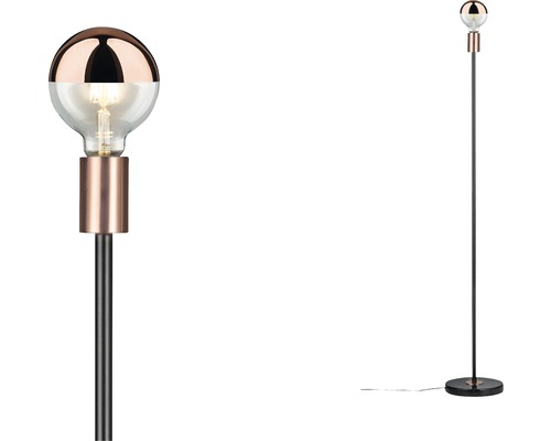 Stehleuchte mit Glaskugelschirm und Metallelementen