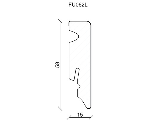 Baguette profilée FU062L avec dimensions 58 sur 15 millimètres