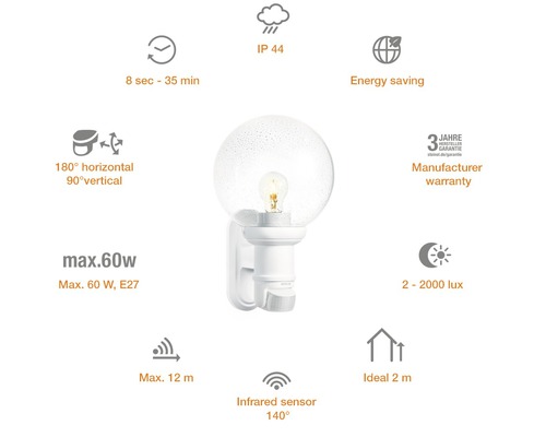 Aussenleuchte mit Bewegungsmelder und technischen Daten