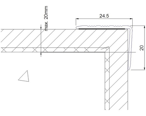 Technische Zeichnung eines Treppenkantenprofils mit Maßangaben