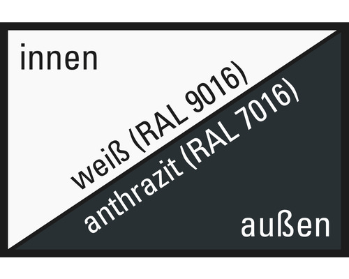Information zur Verwendung im Innen- und Aussenbereich, Farbe Weiss RAL 9016 und Farbe Anthrazit RAL 7016