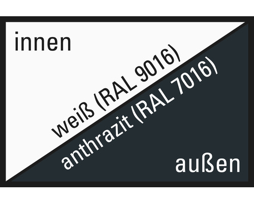 Farbdarstellung für Innenbereich in Weiss RAL 9016 und Aussenbereich in Anthrazit RAL 7016
