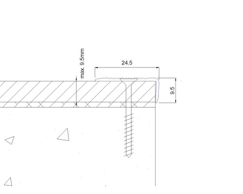 Illustration eines Treppenkantenprofils mit den Maßen 24,5 und 9,5 mm