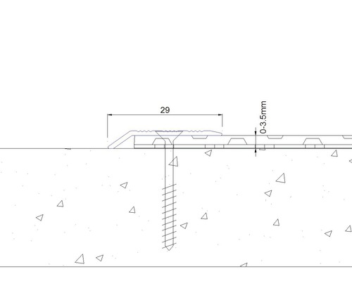 Dessin technique d''un profilé de transition avec fixation par vis, dimensions 29 millimètres et 0 à 3,5 millimètres