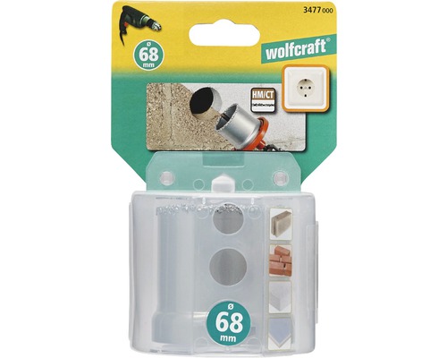 Scie cloche Wolfcraft d''un diamètre de 68 millimètres dans son emballage