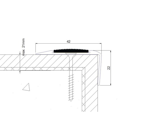 Dessin d''un profilé d''arête d''escalier avec dimensions