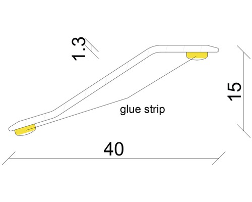 Tasseau profilé avec les dimensions 40, 15 et 1,3 millimètres