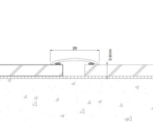 Technische Zeichnung eines Profils mit den Maßen 28 mm Breite und 0 bis 8 mm Höhe.