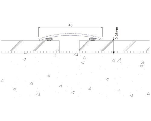 Dessin technique d''un profilé de transition avec les dimensions 40 millimètres et 0-25 millimètres.