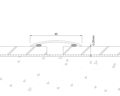 Schéma d''un profilé de transition avec des dimensions de 40 millimètres de large et de 0 à 25 millimètres de haut