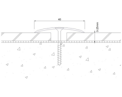 Illustration d''un profilé de transition avec vis et dimensions de 40 millimètres et de 0 à 25 millimètres.