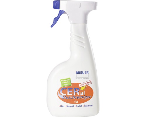 Reiniger CERAL für CER-Beschichtete Produkte 500 ml Breuer Cera Duschreiniger in einer weißen Sprühflasche