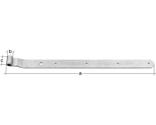 Paumelle de volet Type 6 forme coudée, semi-lourde, 500x13x40 mm, acier inoxydable