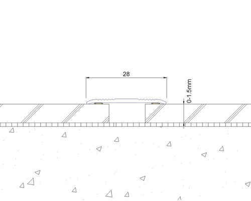 Dessin technique d''un profilé de sol d''une largeur de 28 millimètres et d''une hauteur de 0 à 1,5 millimètre