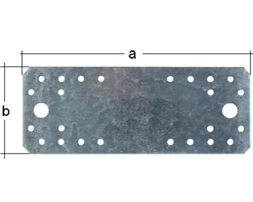 Image d''une plaque d''ancrage avec trous de forage et dimensions.