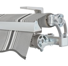 SOLUNA Gelenkarmmarkise Concept 4x2,5 Stoff Dessin A131 Gestell Silber E6EV1 eloxiert Antrieb rechts inkl. Motor und Wandschalter