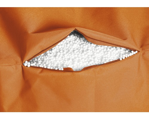 Pouf orange avec fermeture éclair et remplissage en billes de polystyrène