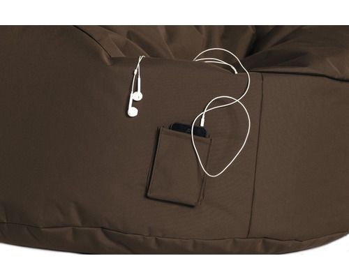 Pouf marron avec poche pour téléphone portable et écouteurs