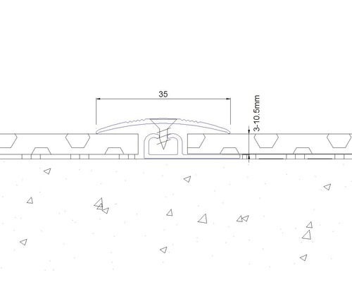 Zeichnung eines Übergangsprofils mit einer Breite von 35 Millimetern und einer Höhe von 3 bis 10,5 Millimetern