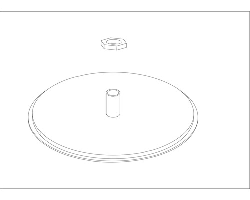Dessin technique d''un écrou et d''une plaque de montage ronde filetée