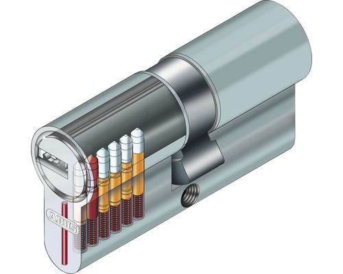 Illustration d''un cylindre de serrure avec intérieur visible et logo ABUS