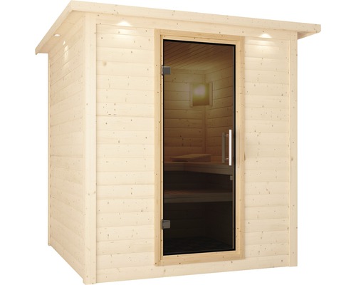 Sauna en bois avec porte en verre