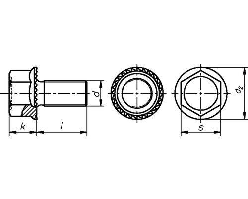 Technische Zeichnung einer Schraube mit Bund und Massangaben