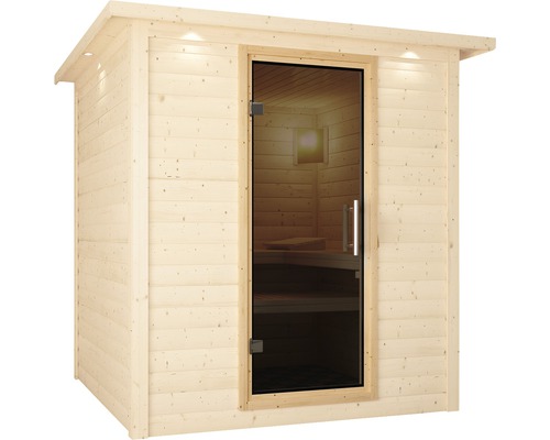 Sauna en bois avec porte en verre