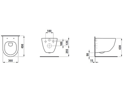 Technische Zeichnung eines Wand-WCs mit Maßangaben