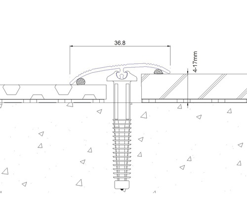 Schéma d''un profilé de sol avec vis de fixation et indications de dimensions