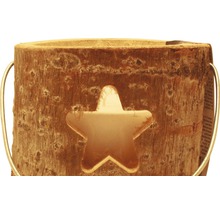 Teelichthalter aus Holz mit Sternausschnitt und Metallgriff