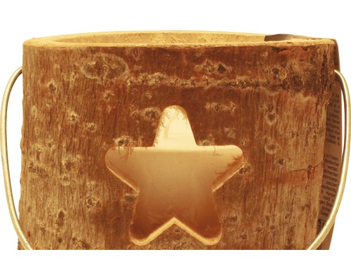 Teelichthalter aus Holz mit Sternausschnitt und Metallgriff