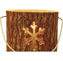 Holzgefäß mit Schneeflockenmuster und Metallgriff