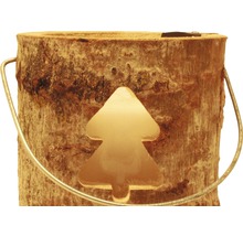 Holztopf mit Tannenbaum-Motiv und Metallgriff