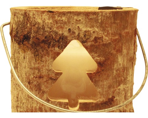 Holztopf mit Tannenbaum-Motiv und Metallgriff