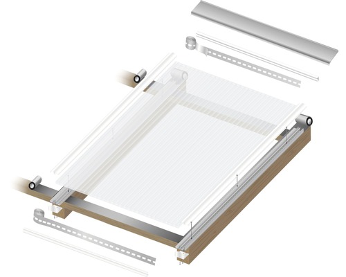 Schéma de construction d''un toit de terrasse avec profilés et plaques alvéolaires