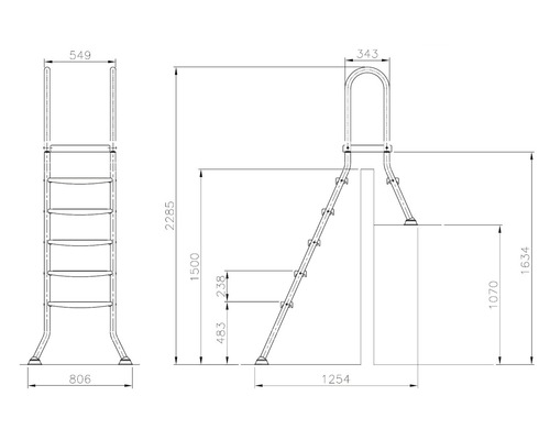 Dessin technique d''une échelle de piscine avec dimensions