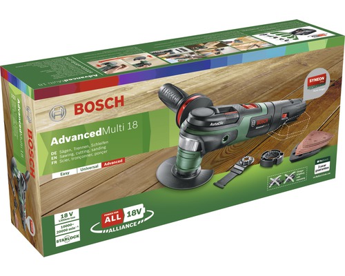 Outil multifonctions Bosch Advanced Multi 18 dans son carton