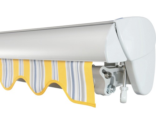 Markise mit gelb gestreiftem Volant