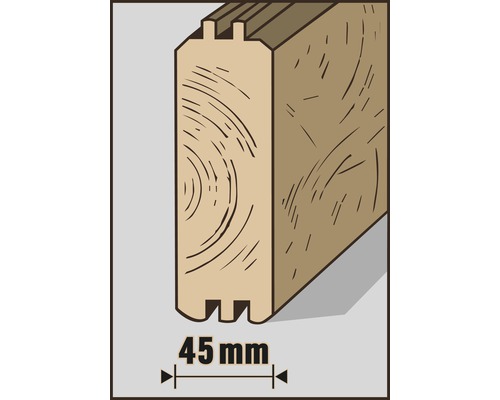 Holzprofil mit einer Breite von 45 Millimetern
